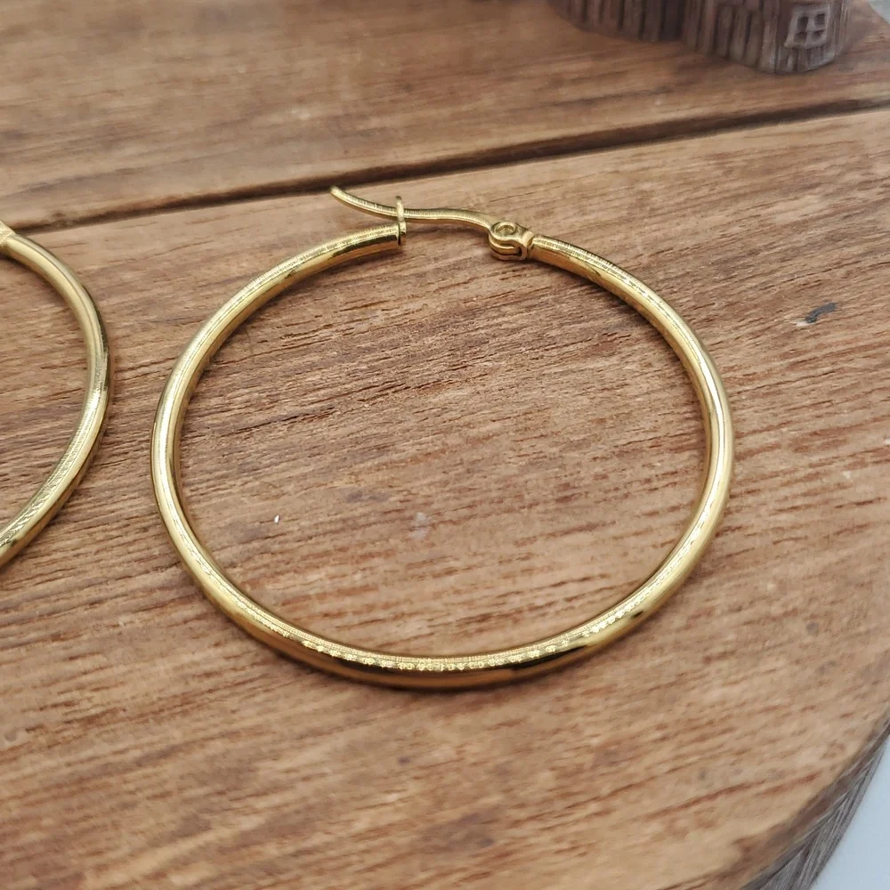 Elegant Gold Tone Classic Hoop Earrings E184
